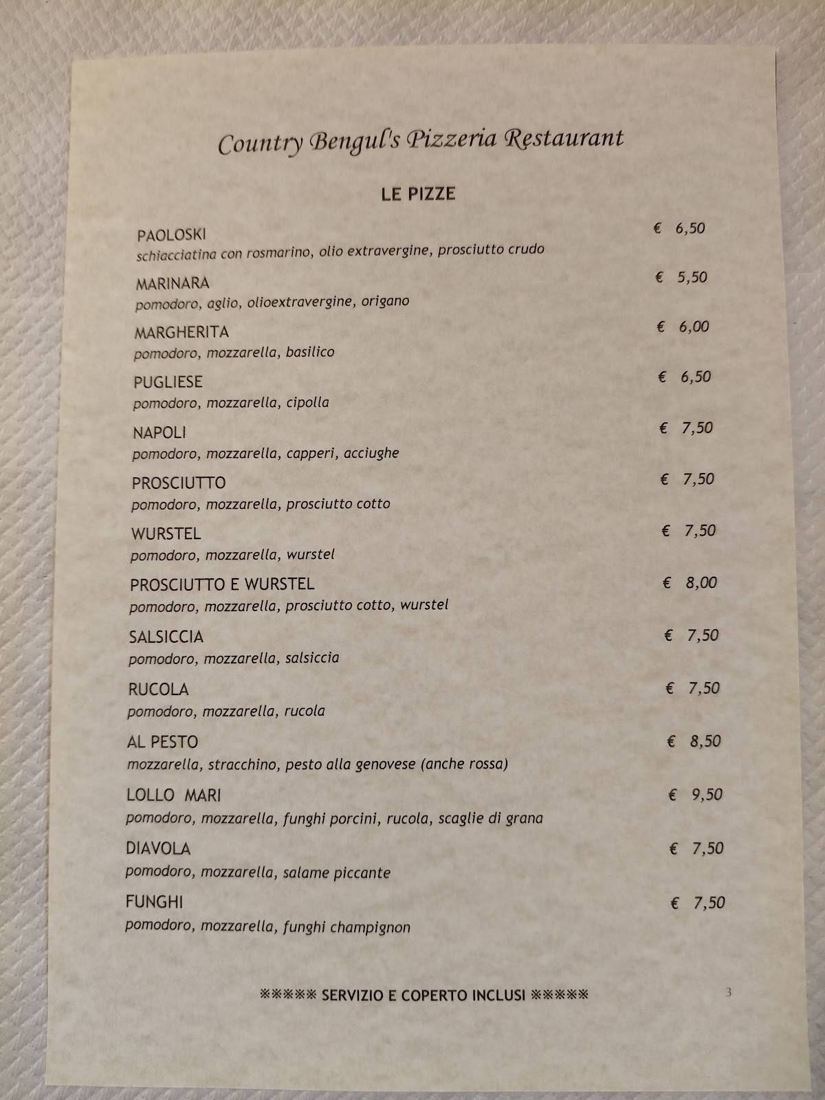 Menu di Pizzeria Country Bengul'S 