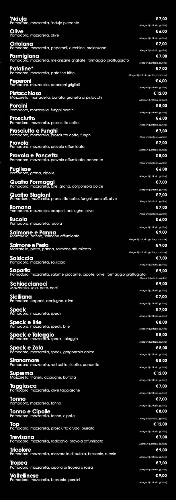 Menu di Crazy Pizza 
