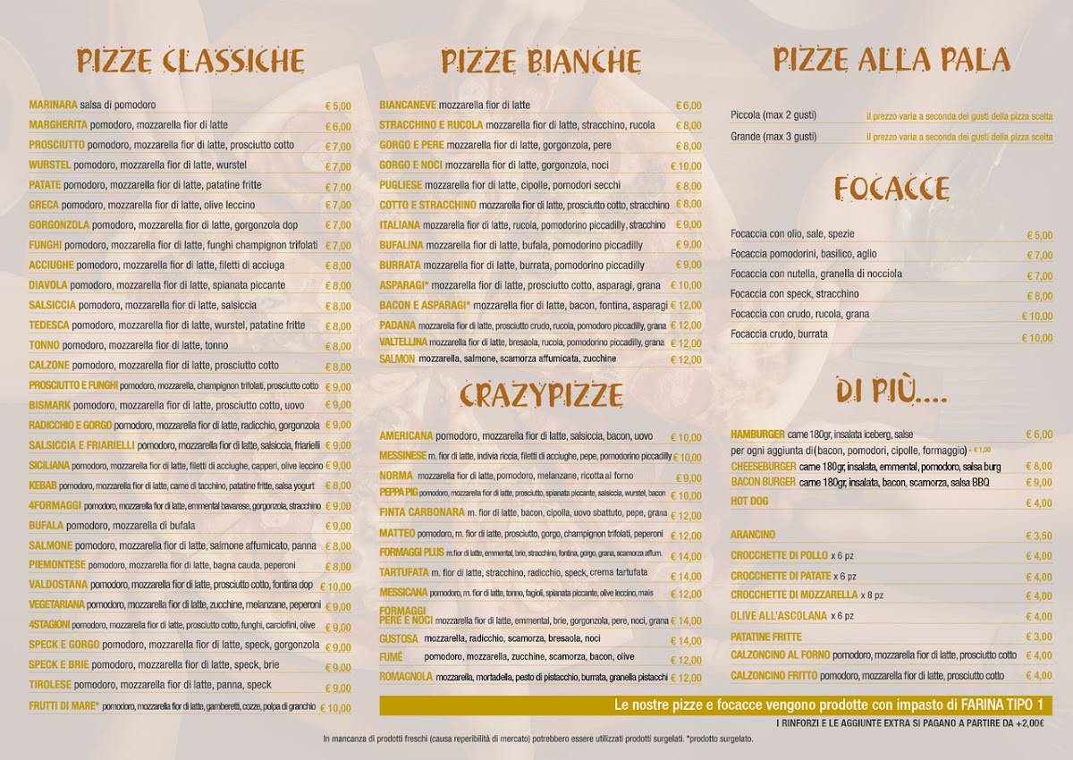 Menu di Crazy Pizza 