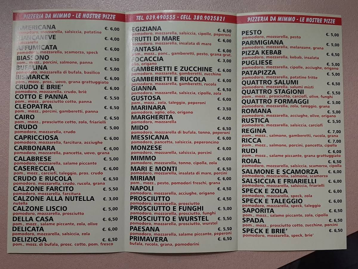 Menu di Pizzeria da Mimmo 2 