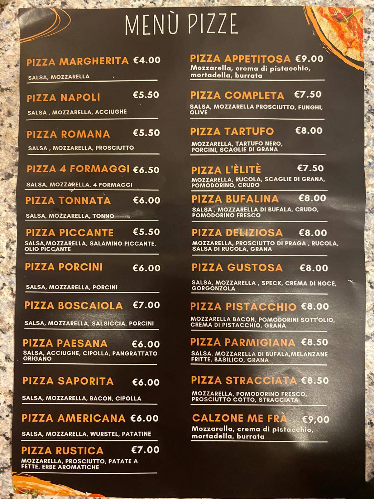 Menu di Pizzeria L'Èlite 