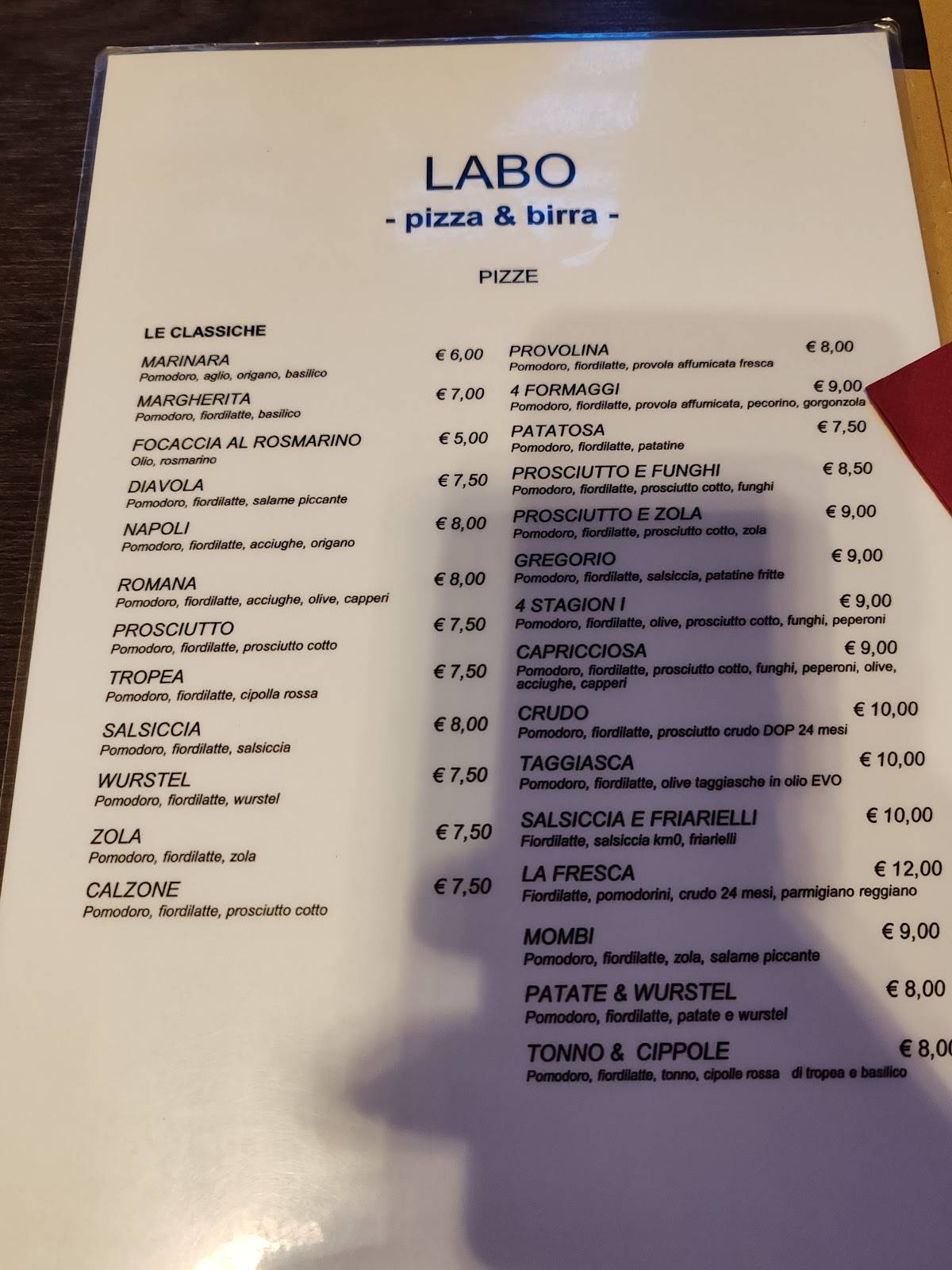 Menu di Pizzeria Labo 