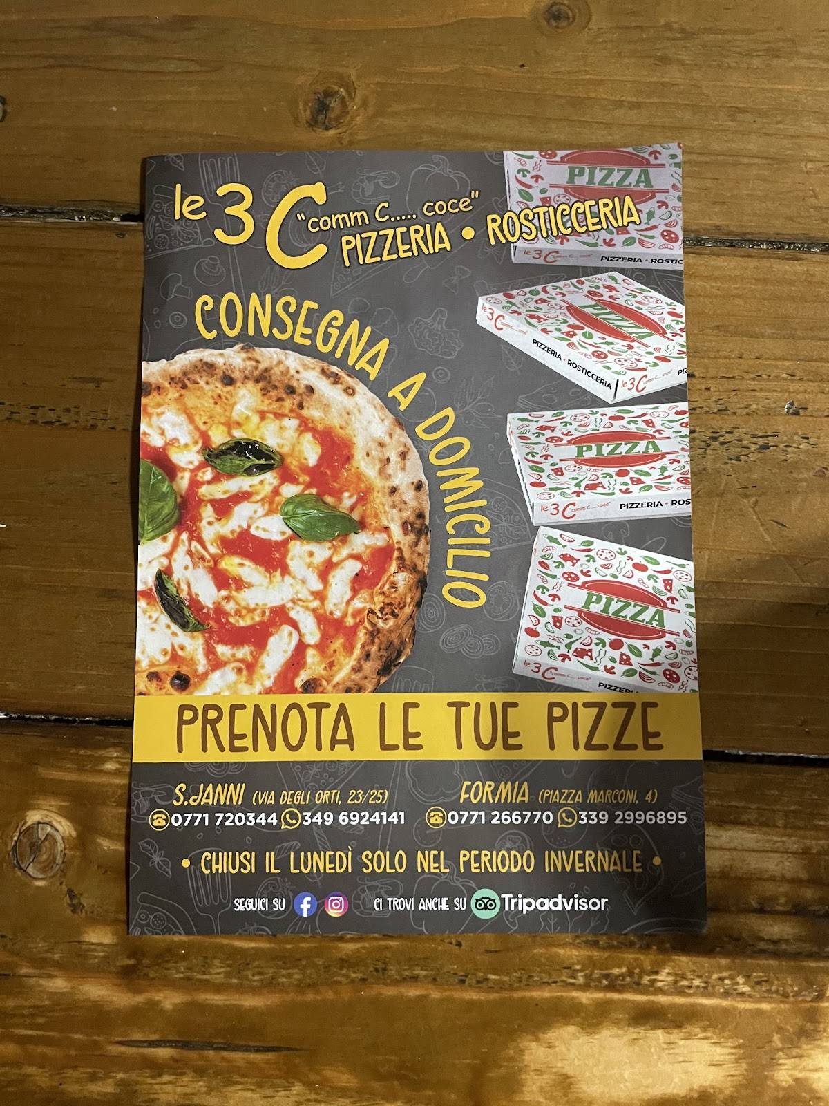 Menu di Pizzeria Le 3C Formia Gianola-Santo Janni (anche senza glutine) 