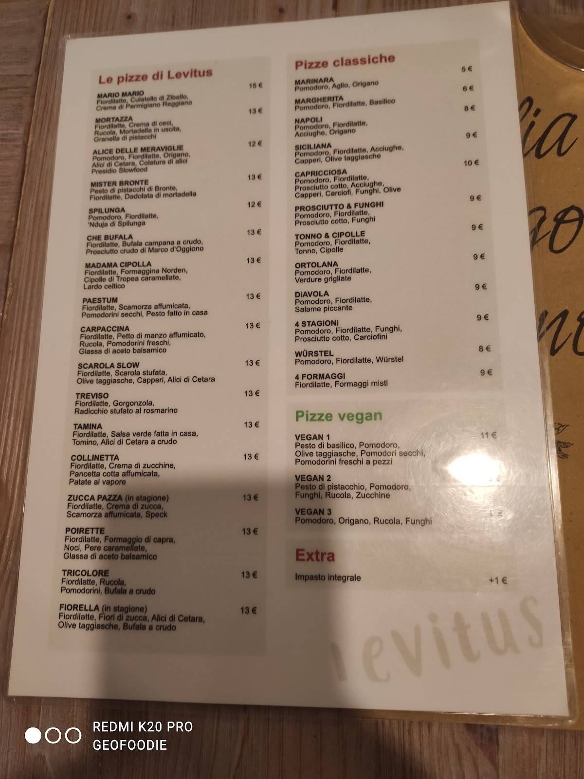 Menu di Pizzeria Levitus 