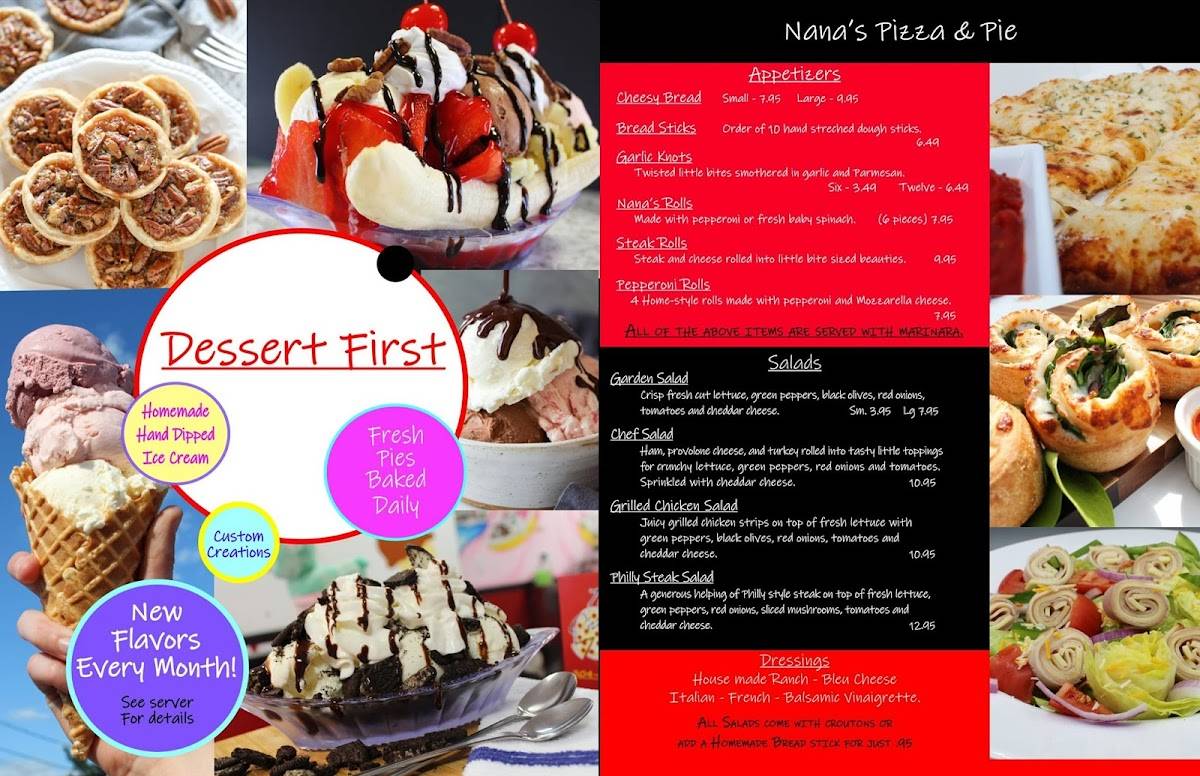Menu at Nana's Pizza & Pie, LLC pizzeria, Moundsville