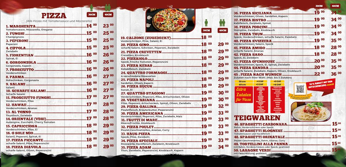 Menu di Pizzeria O Sole Mio Thun 