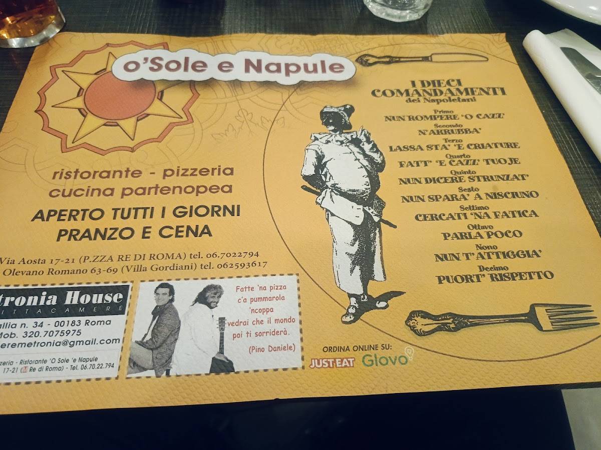 Menu di O' Sole e' Napule - Ristorante Pizzeria 
