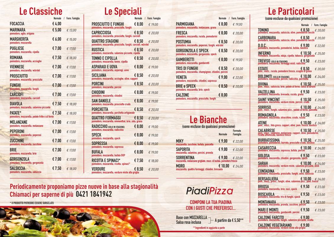 Menu di Pizzeria Pio X 