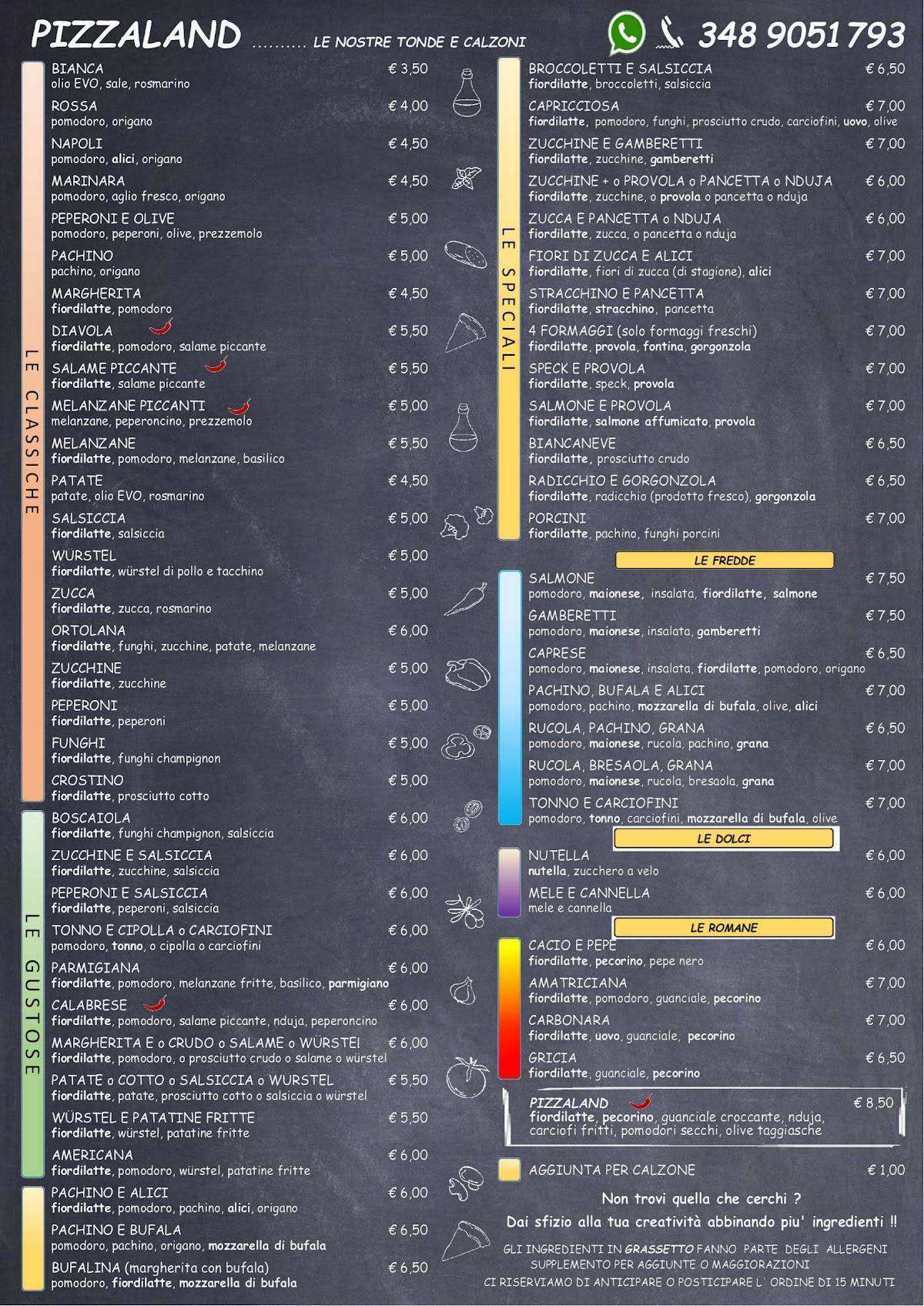 Menu di Pizzeria Pizzaland 
