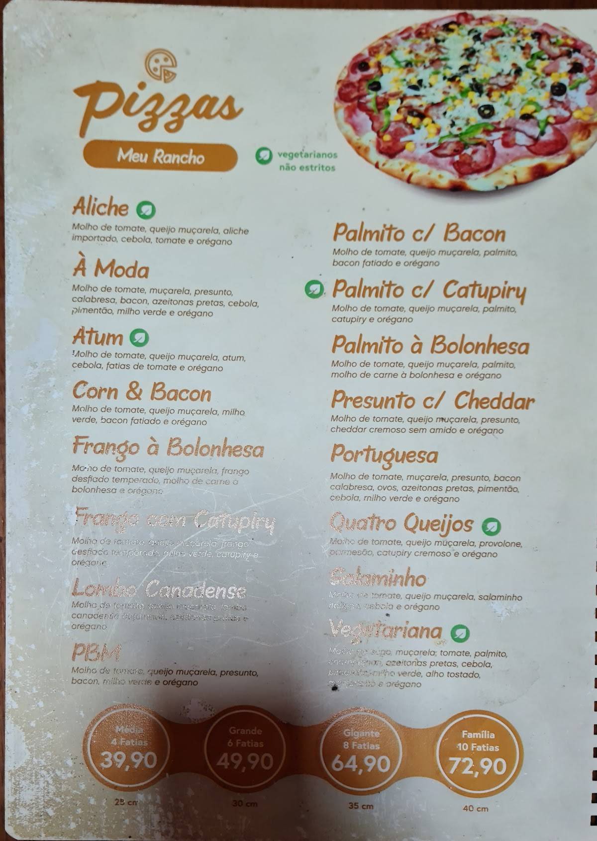 Pizzaria Meu Rancho cardápio
