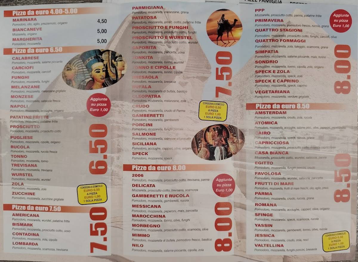 Menu di Pizzeria Egitto Morbegno 