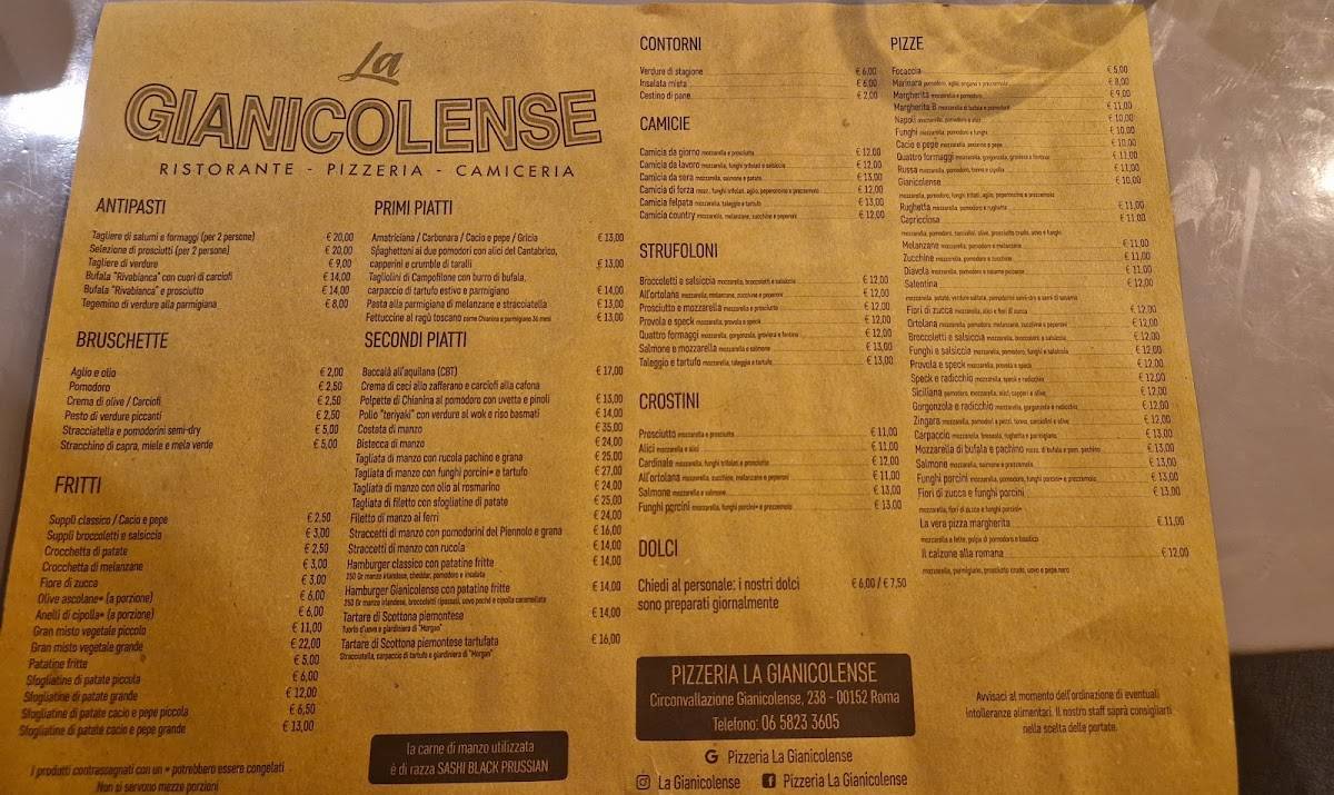 Menu di Pizzeria La Gianicolense 