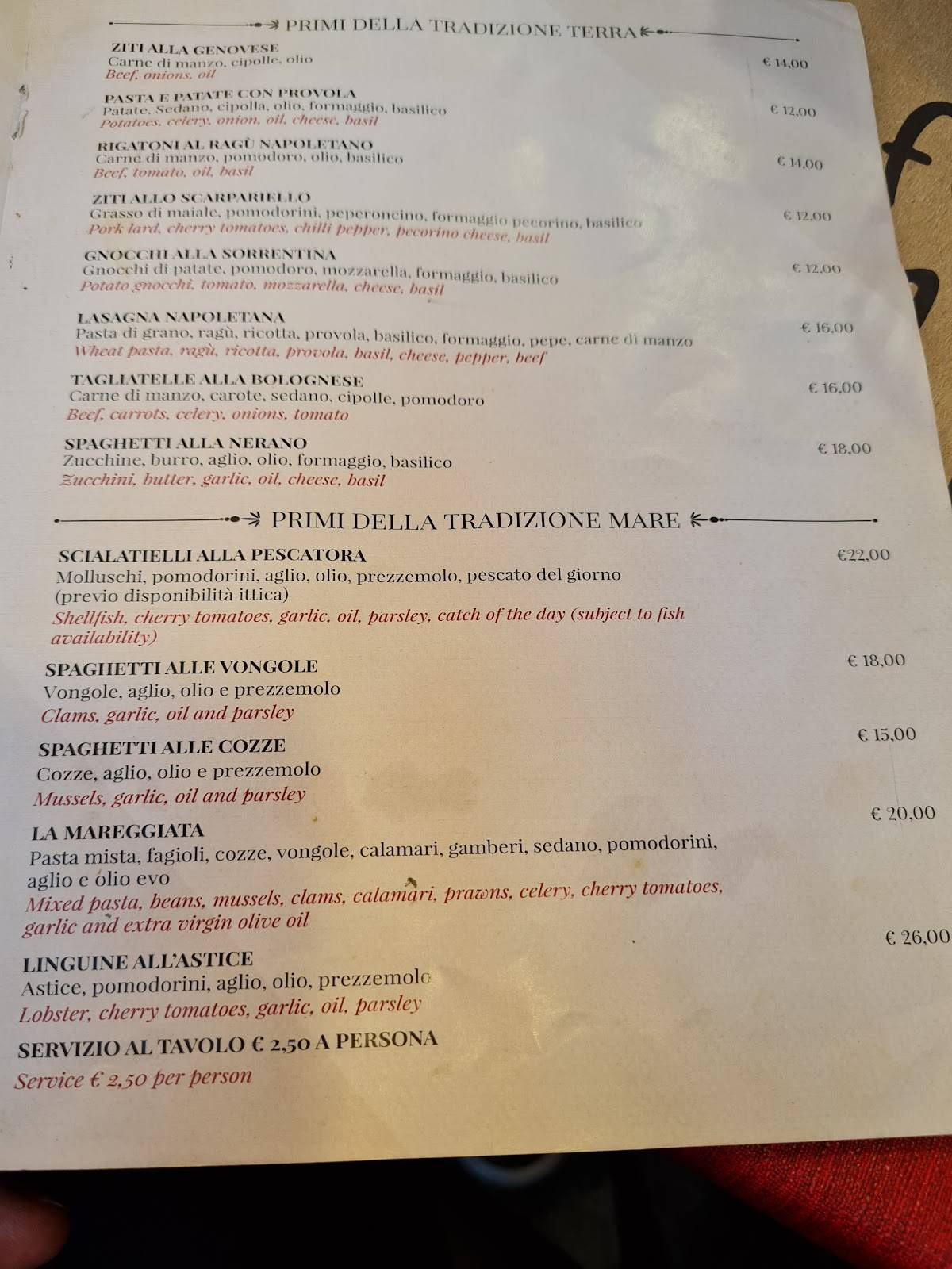 Menu di Pizzeria e Trattoria del Purgatorio 