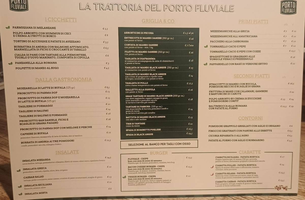 Menu di Porto Fluviale Ristorante Pizzeria 