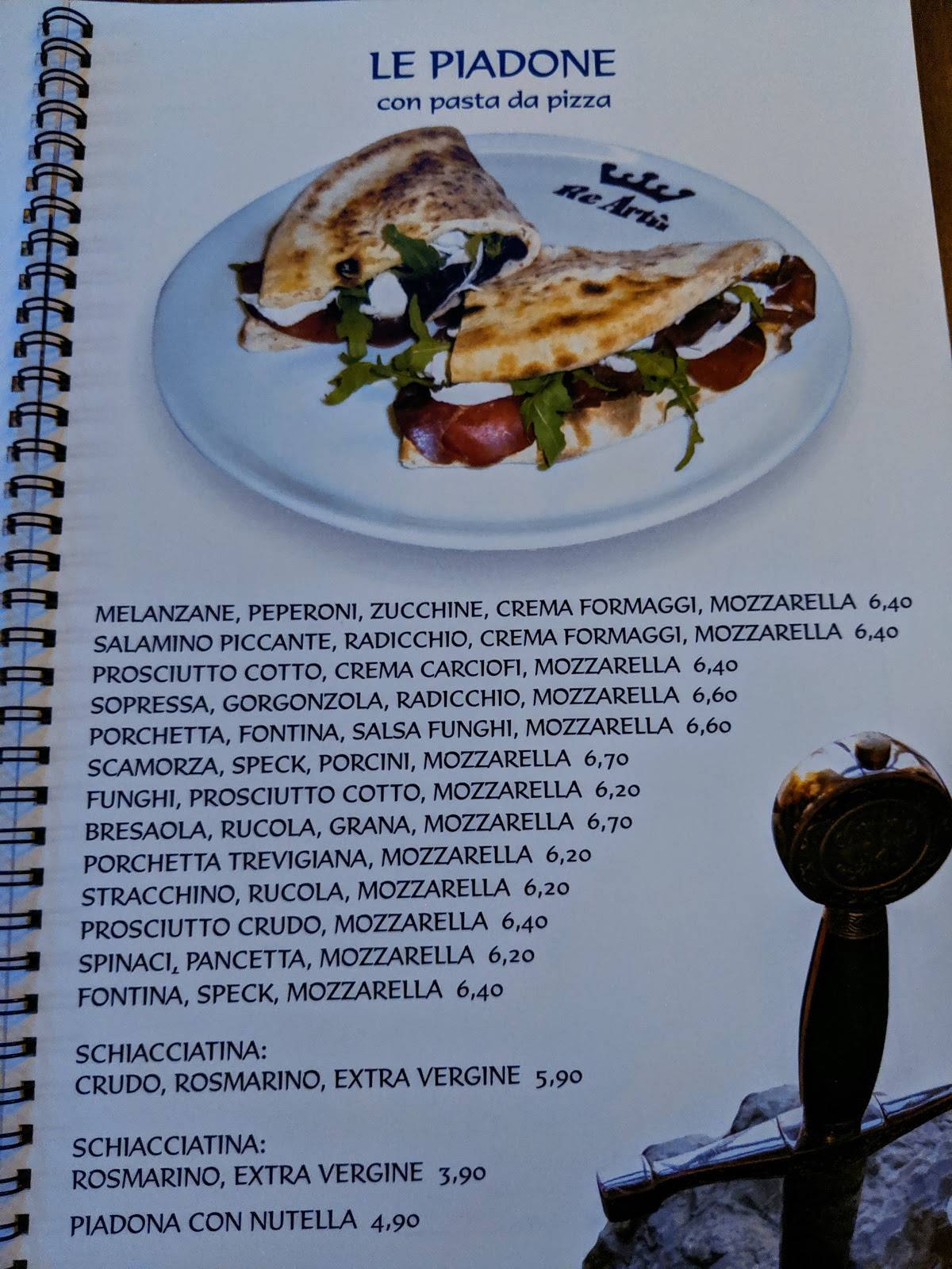 Menu di Pizzeria Re Artù 