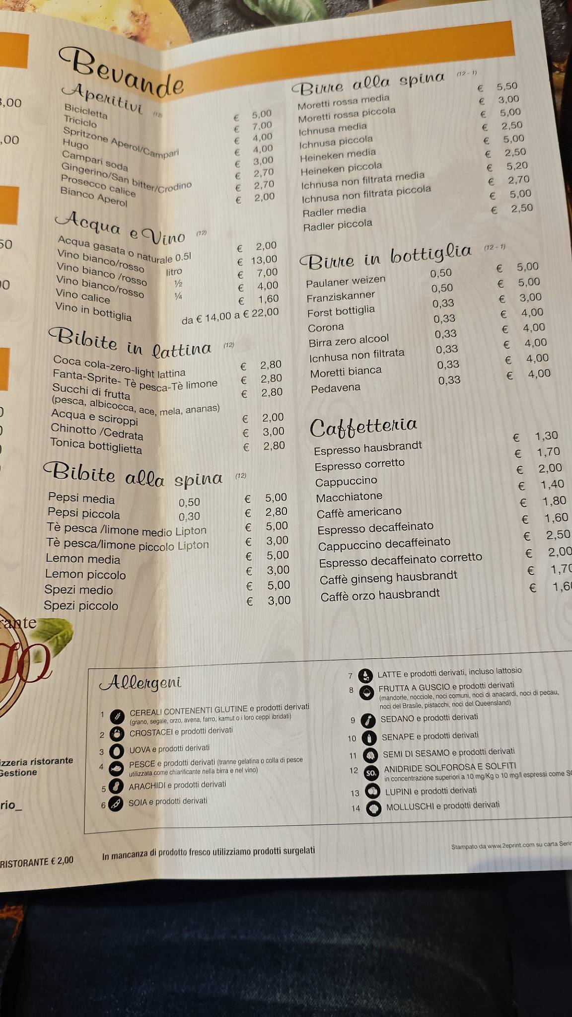 Menu di Pizzeria al Rio 