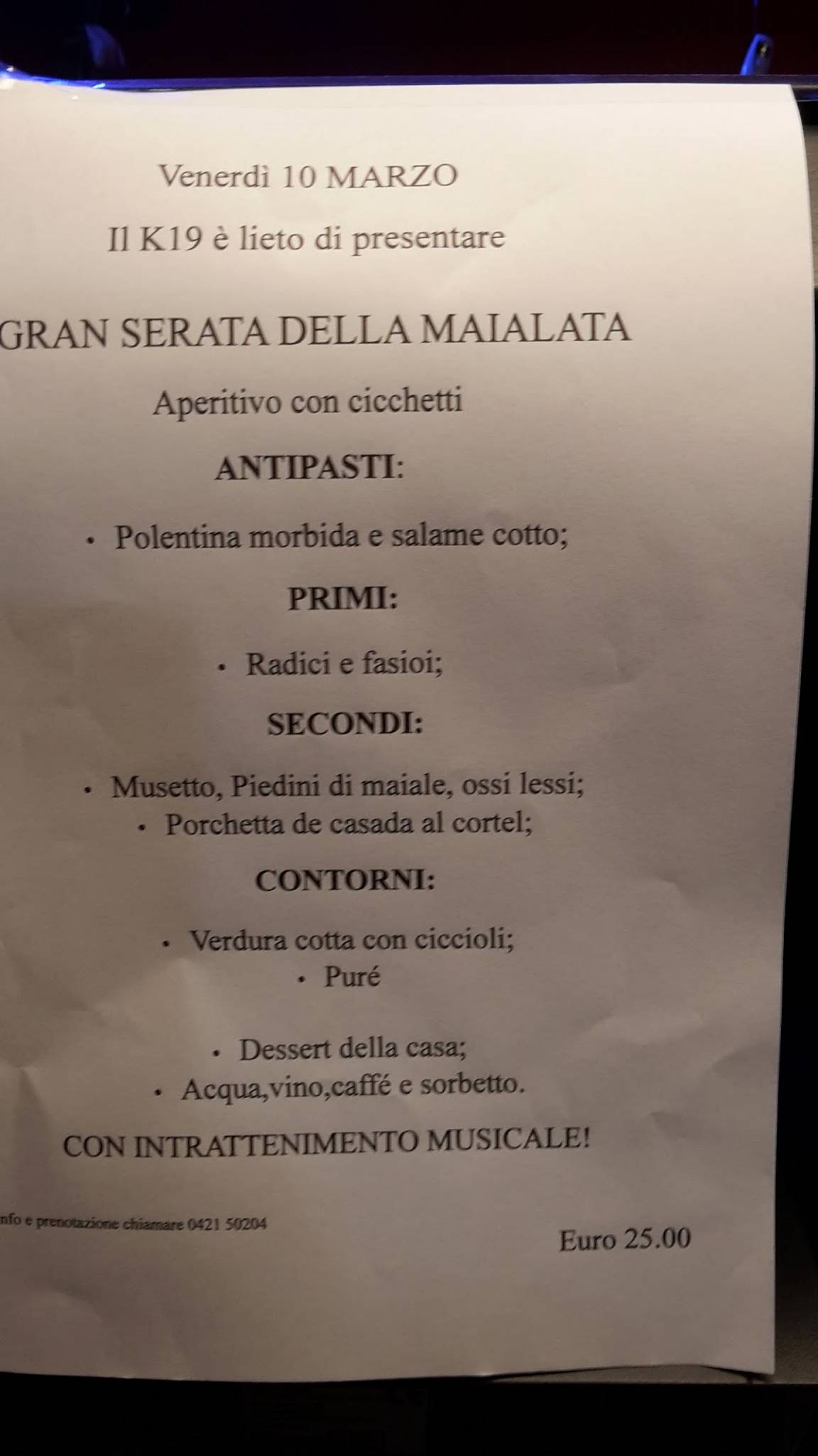 Menu di Pizzeria Ristorante K 19 Dali' 