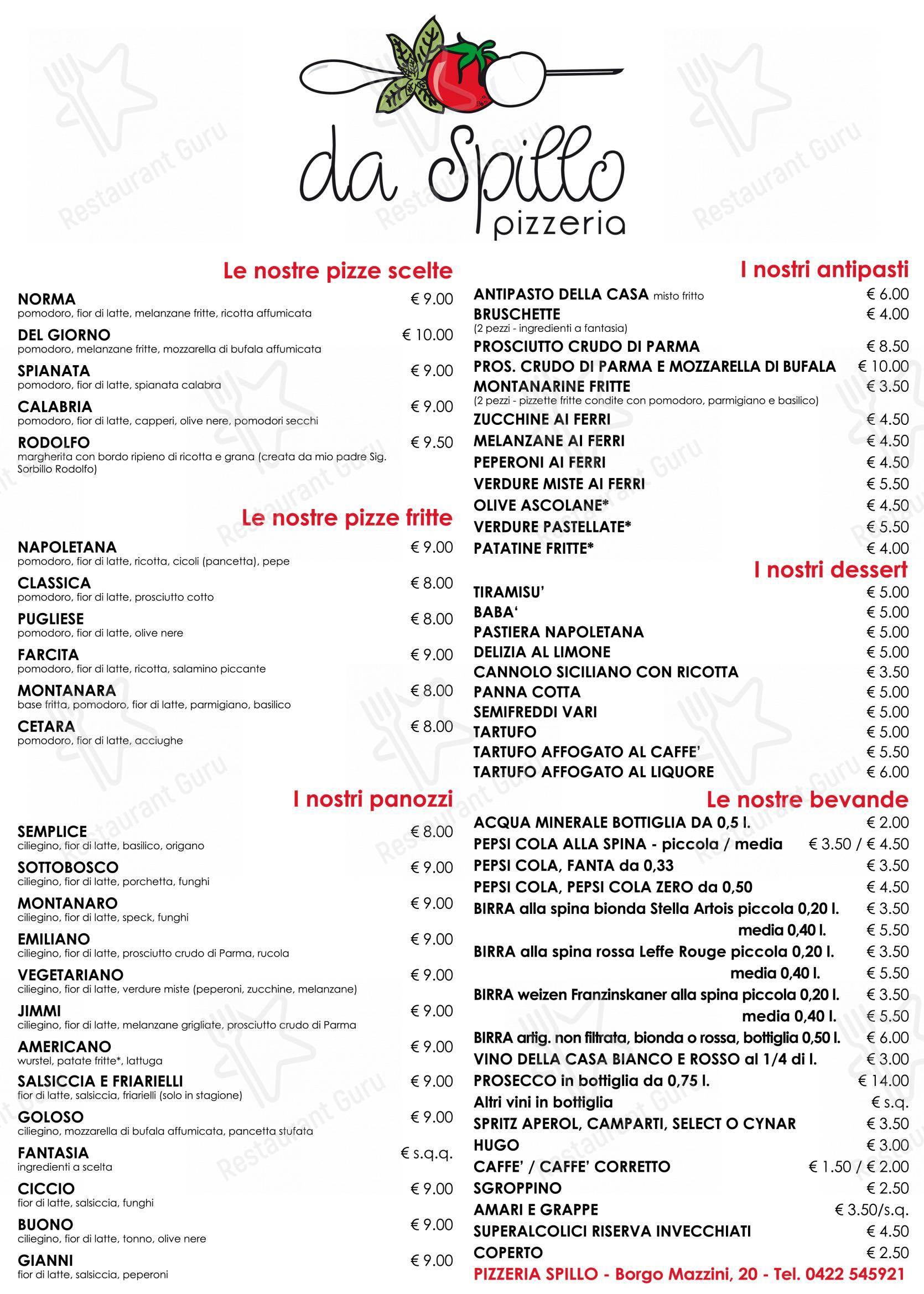 菜单 per Pizzeria Ristorantino da Spillo pizzeria
