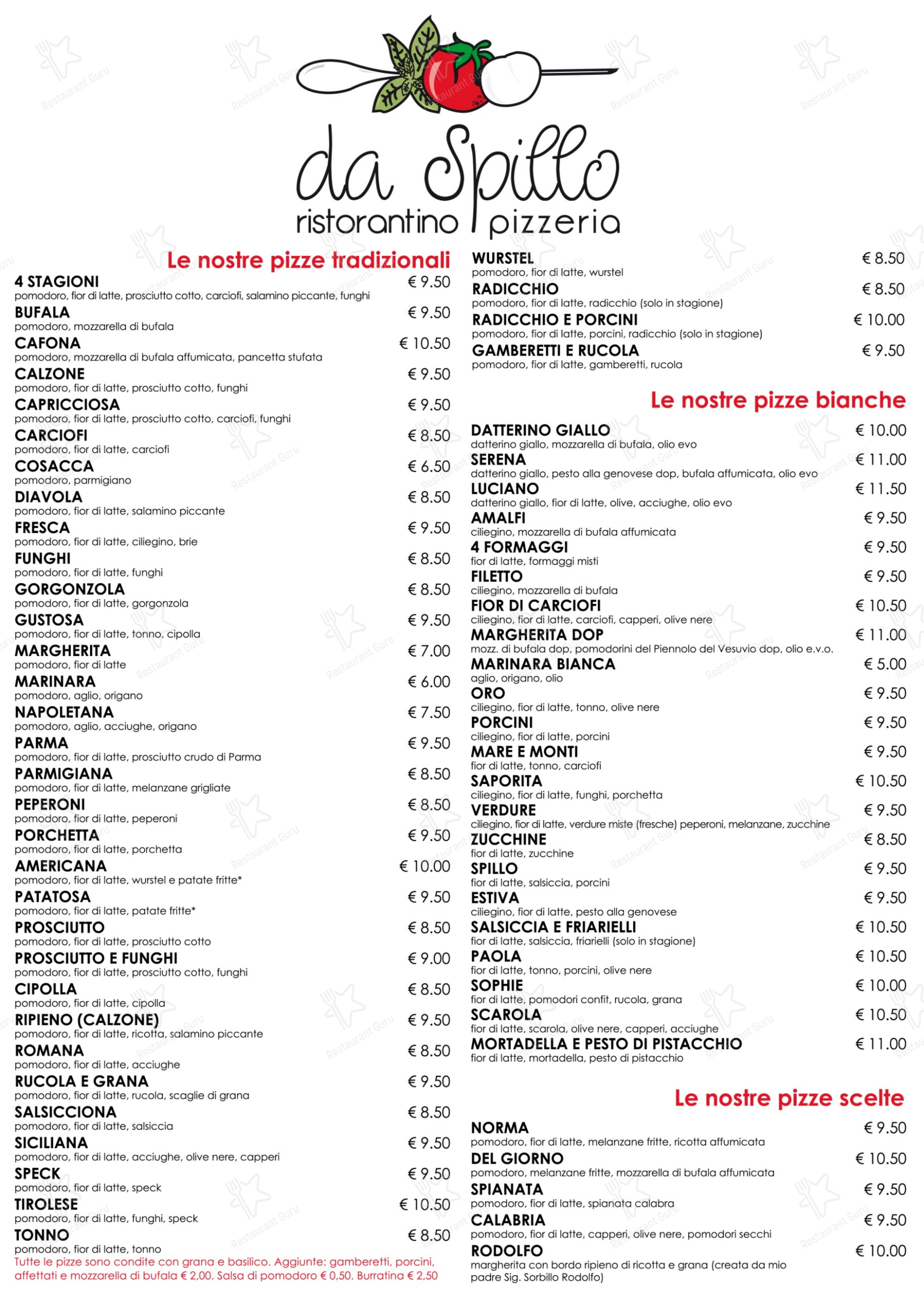 Menu per Pizzeria Ristorantino da Spillo pizzeria