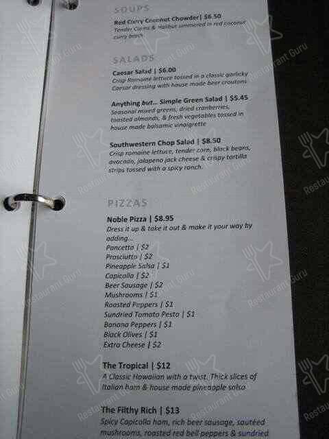 The Noble Pig menu