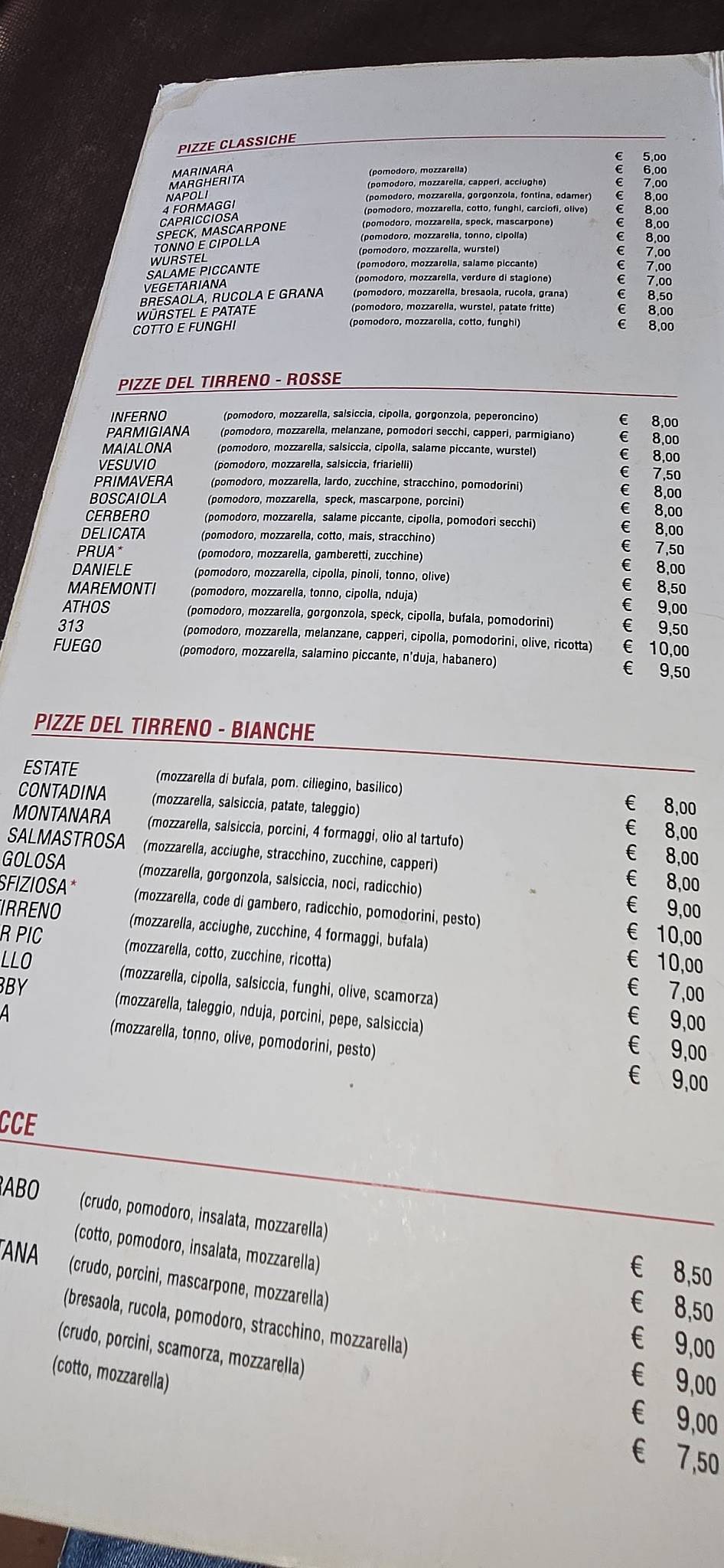 Menu di Pizzeria Tirreno 313 