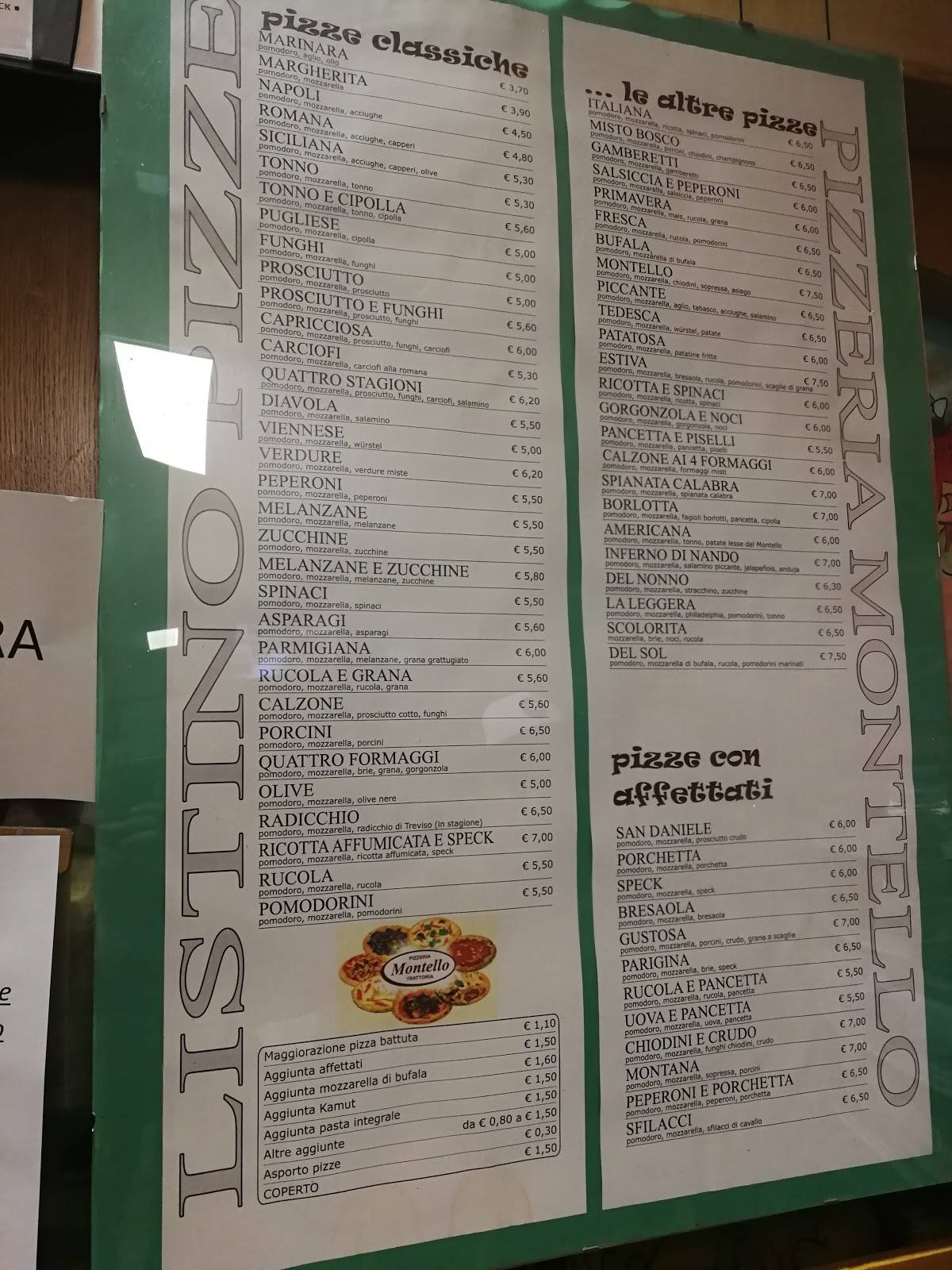 Menu di Pizzeria Trattoria Montello 