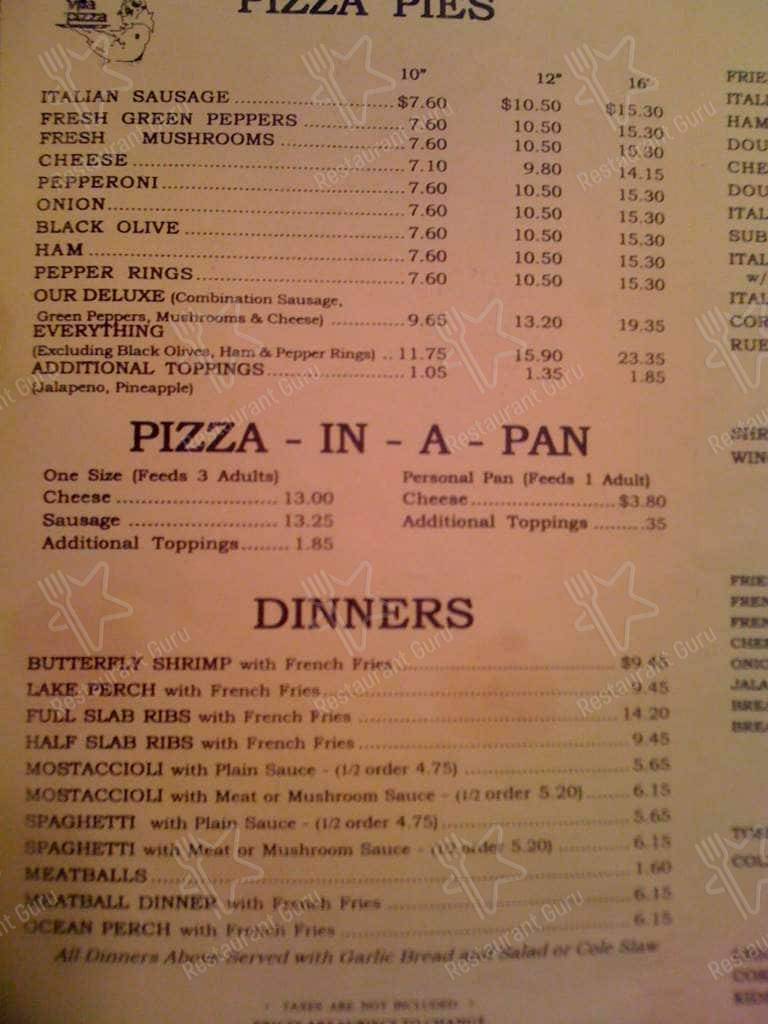 Menu at Villa Pizza pizzeria, Griffith