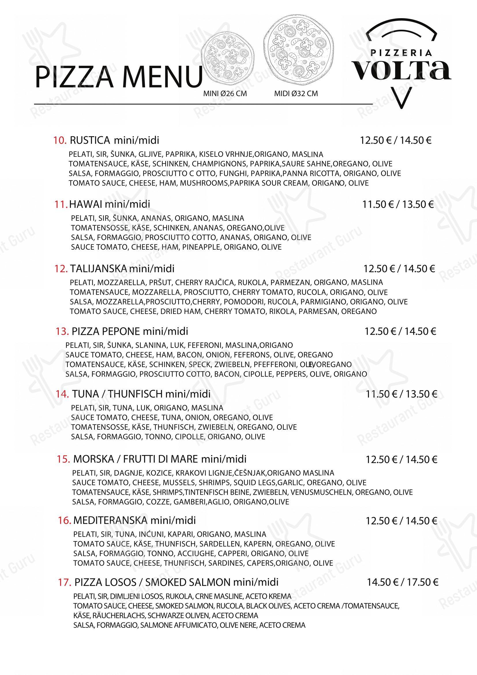 Menu per Pizzeria Volta in Malinska