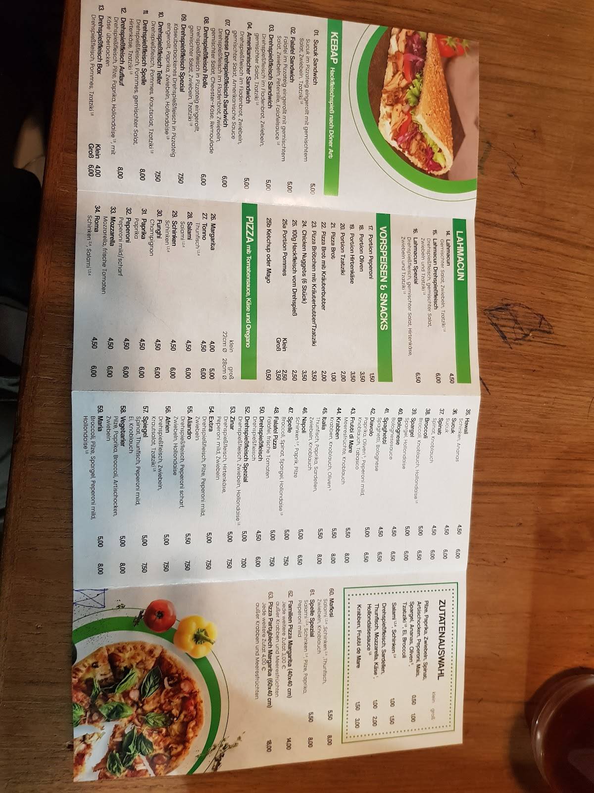 Speisekarte von Pizzeria by Ali, Spelle