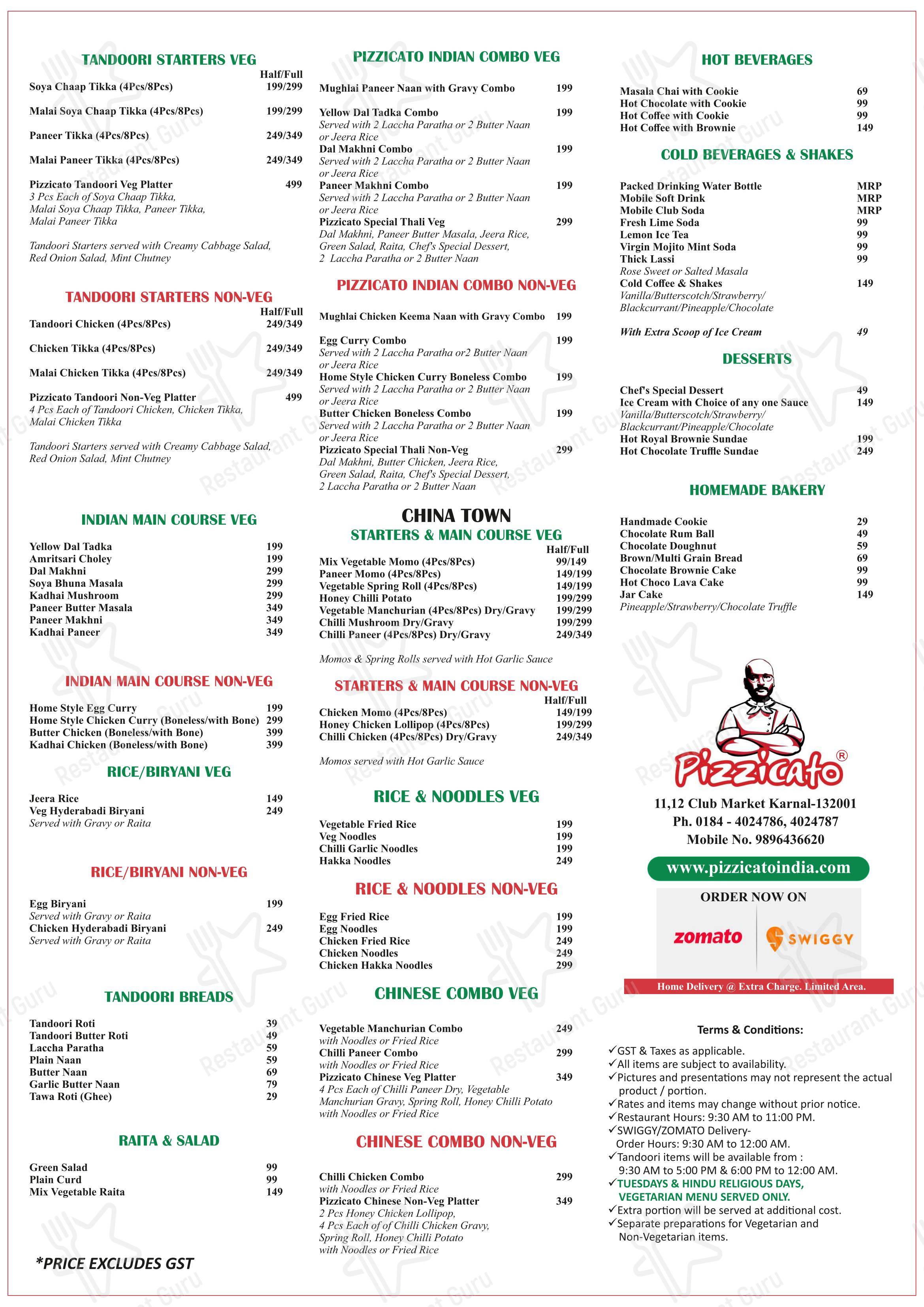 Menu for Pizzicato in Karnal