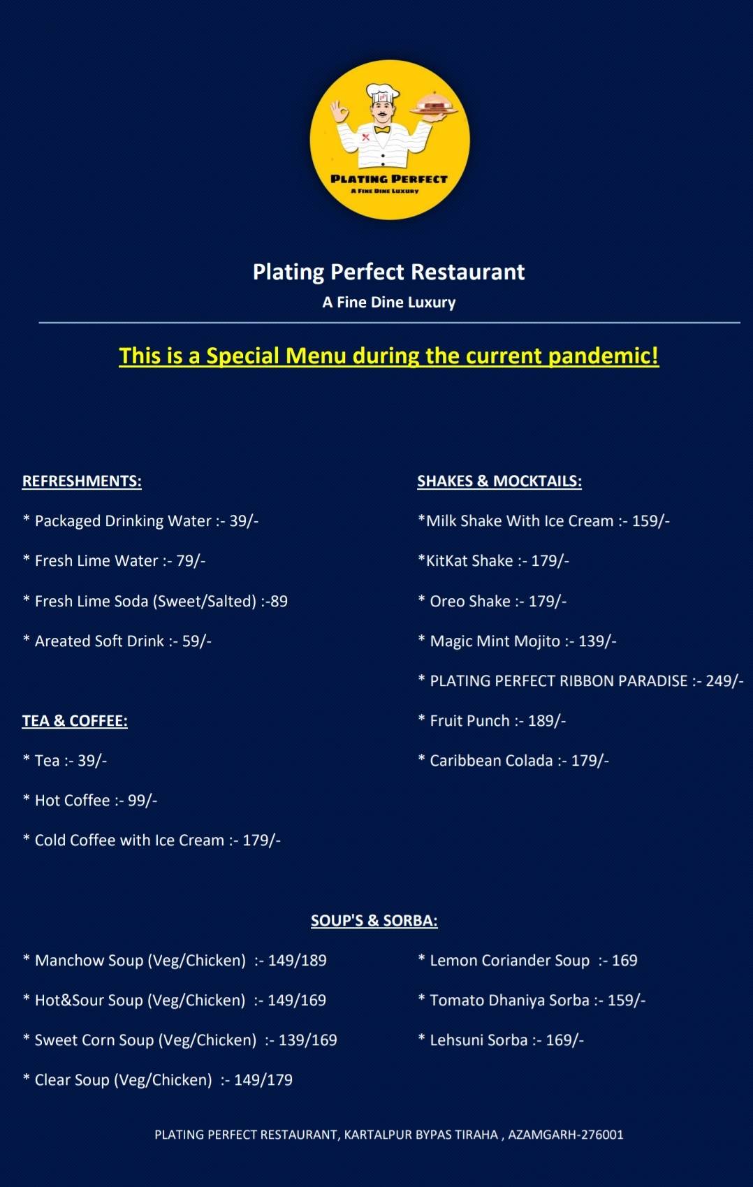 Plating Perfect Restaurant menu
