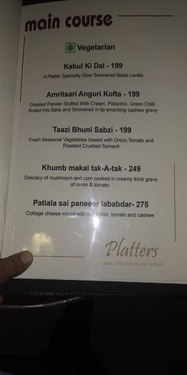 Platters Restaurant & Bar menu