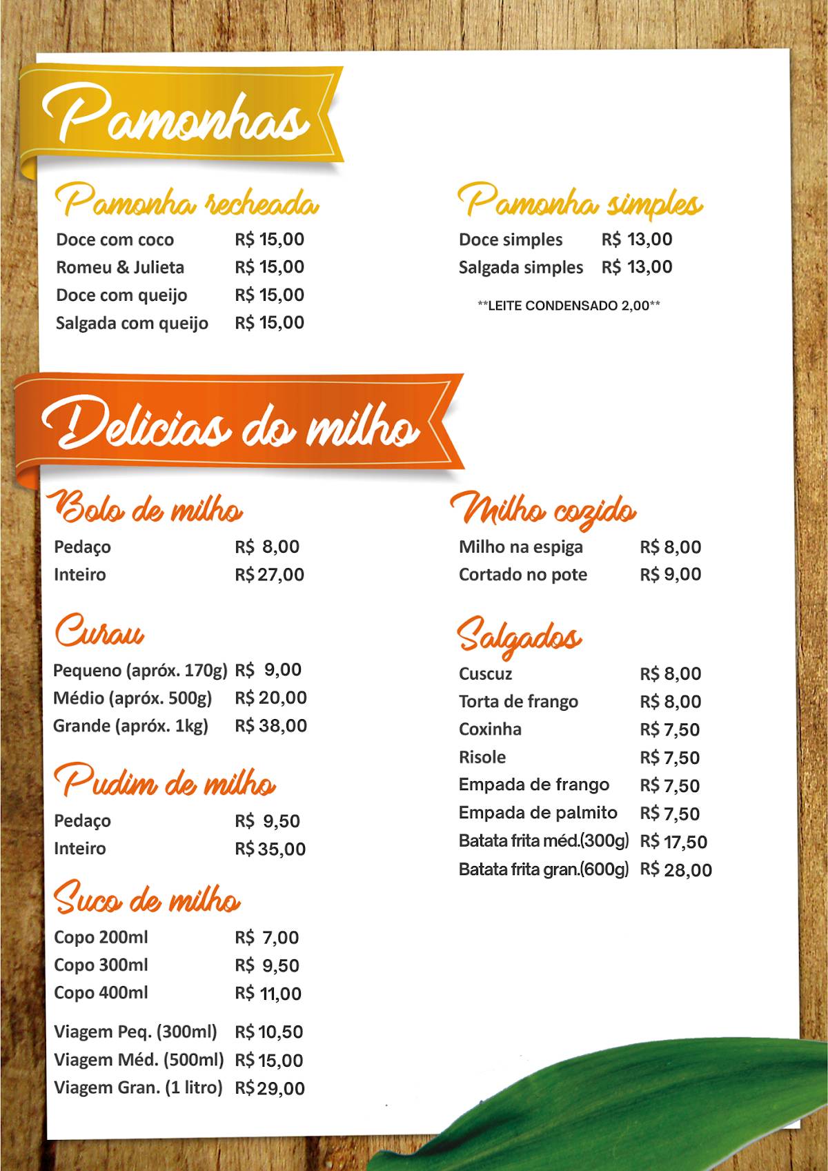 Point Do Milho Verde cardápio