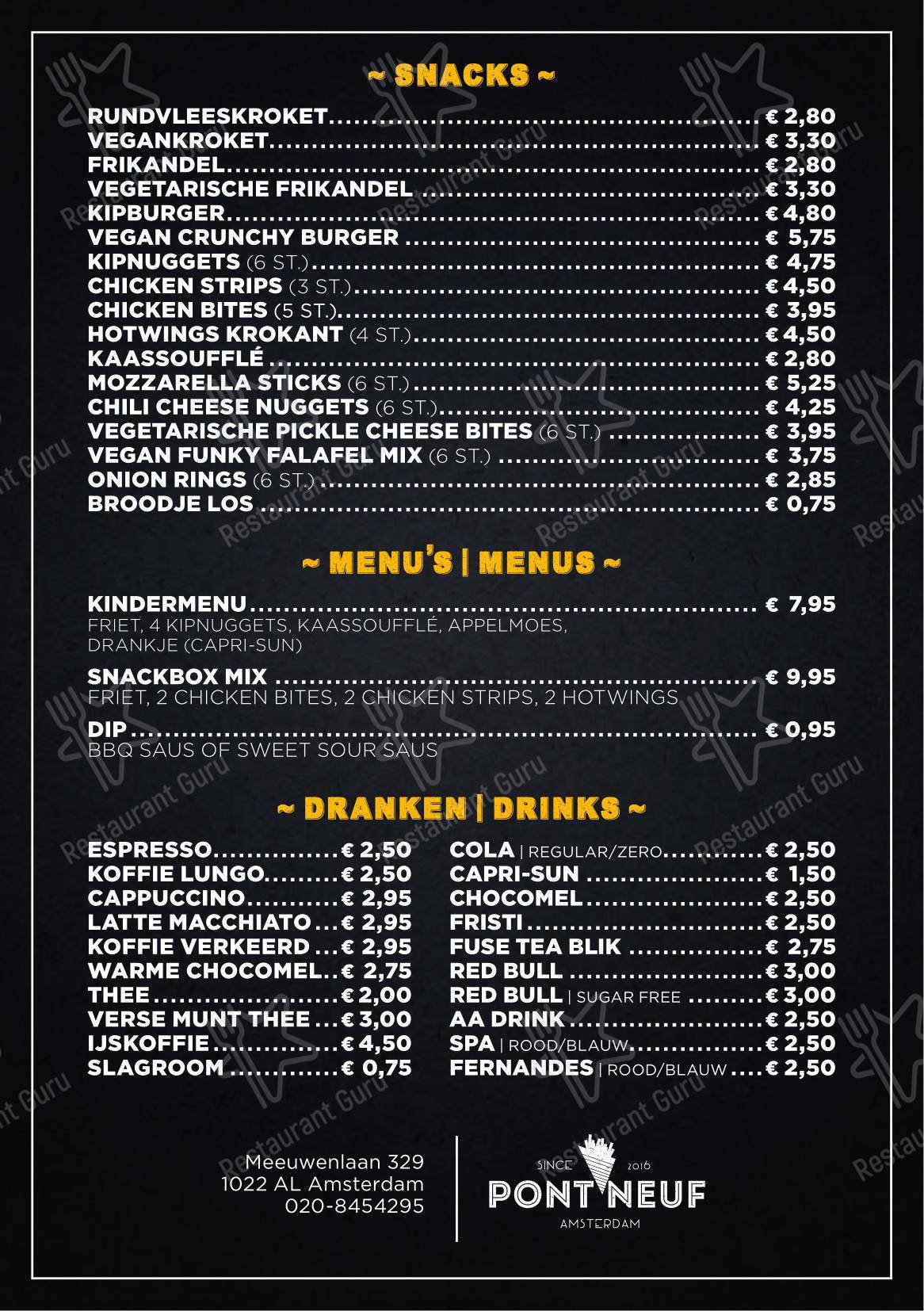 Menu bar pour Pont Neuf Buiksloterweg dans Amsterdam
