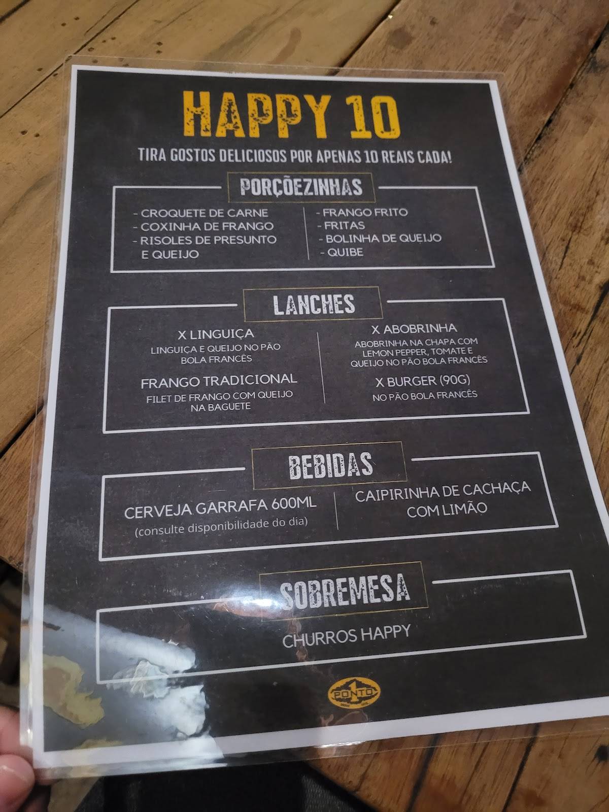 Ponto 1 Bar cardápio