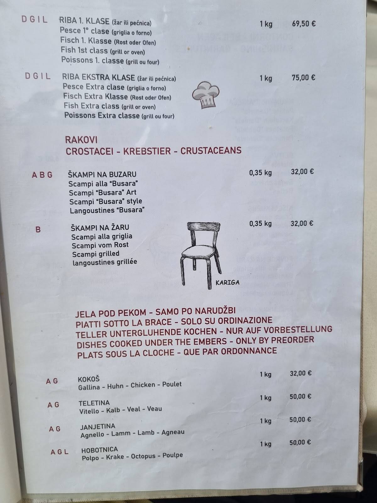 Menu di Restaurant Konoba Daniela 