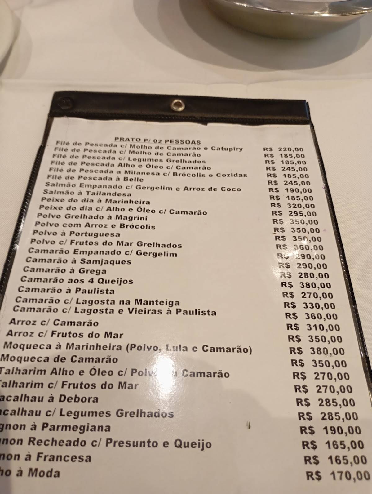 Porta do Sol - Restaurante do Paquito cardápio