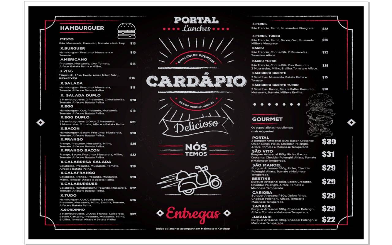 Portal Lanches cardápio