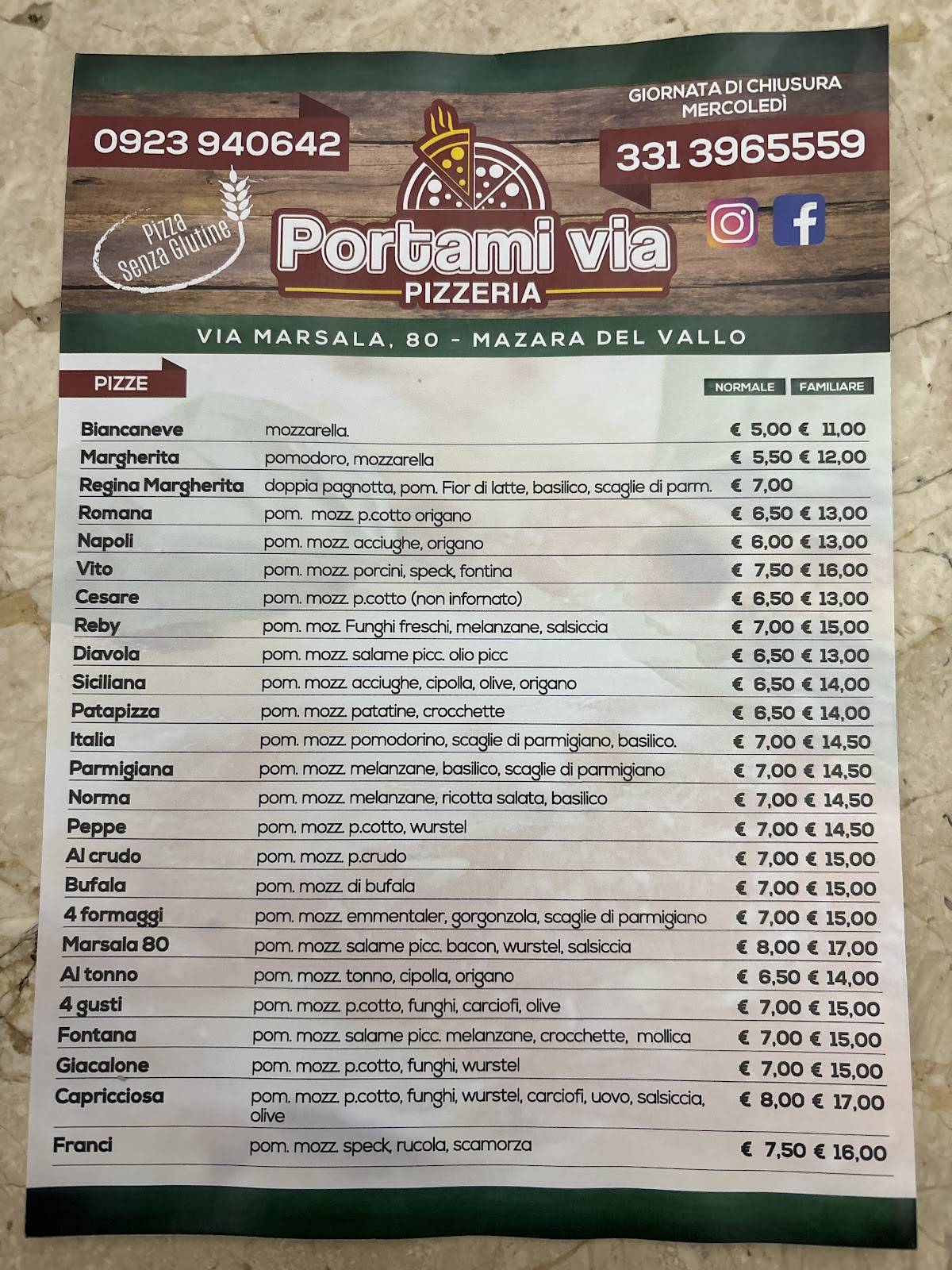 Menu di Portami Via Pizzeria Mazara del Vallo 