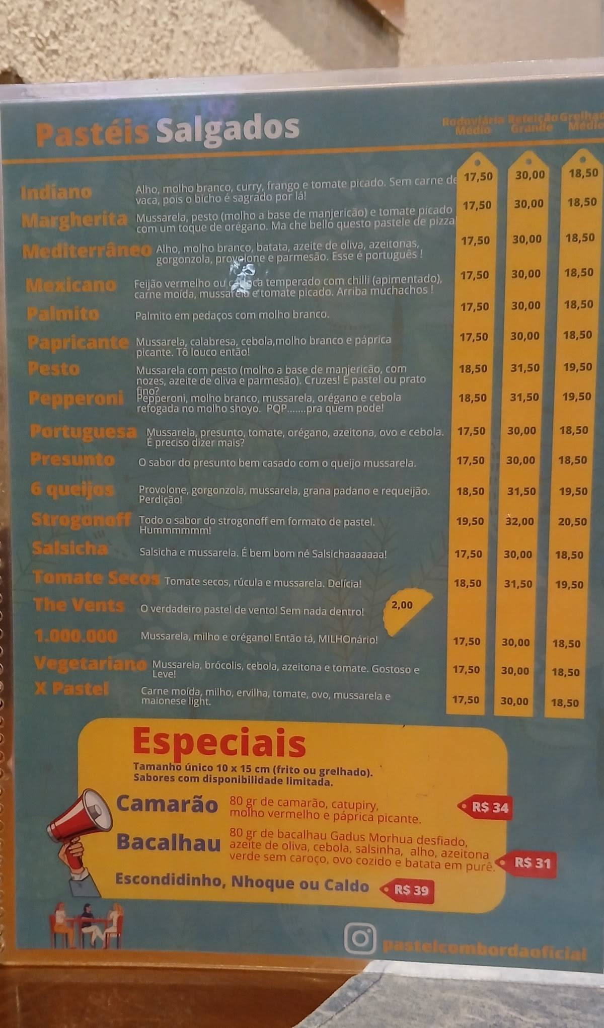 Pastel com borda cardápio