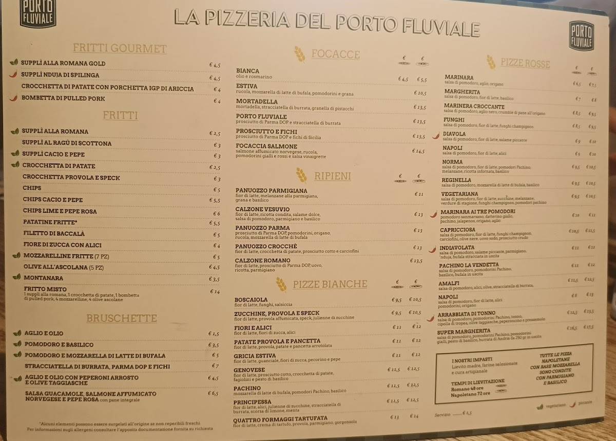 Menu di Porto Fluviale Ristorante Pizzeria 