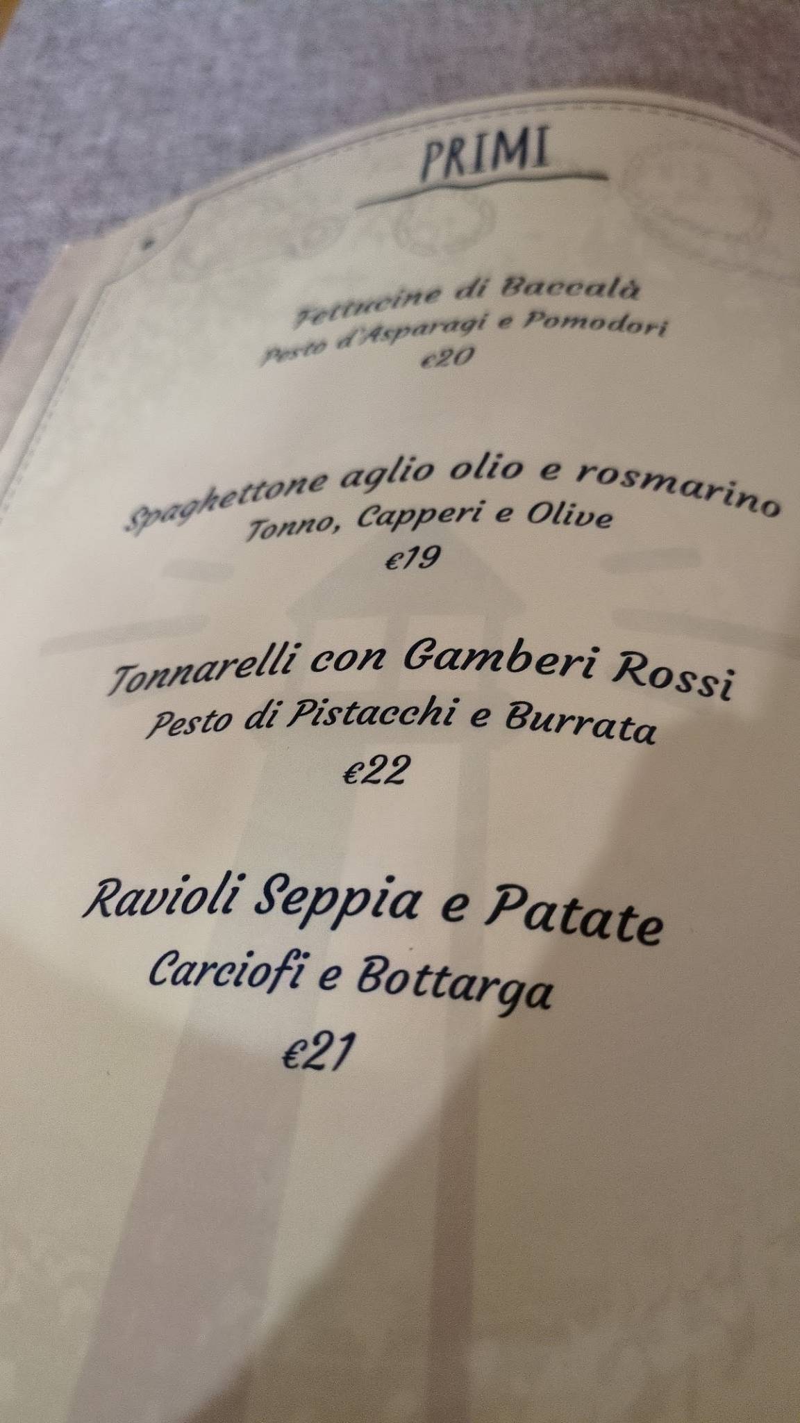Menu di Porto Quadro ristorante 