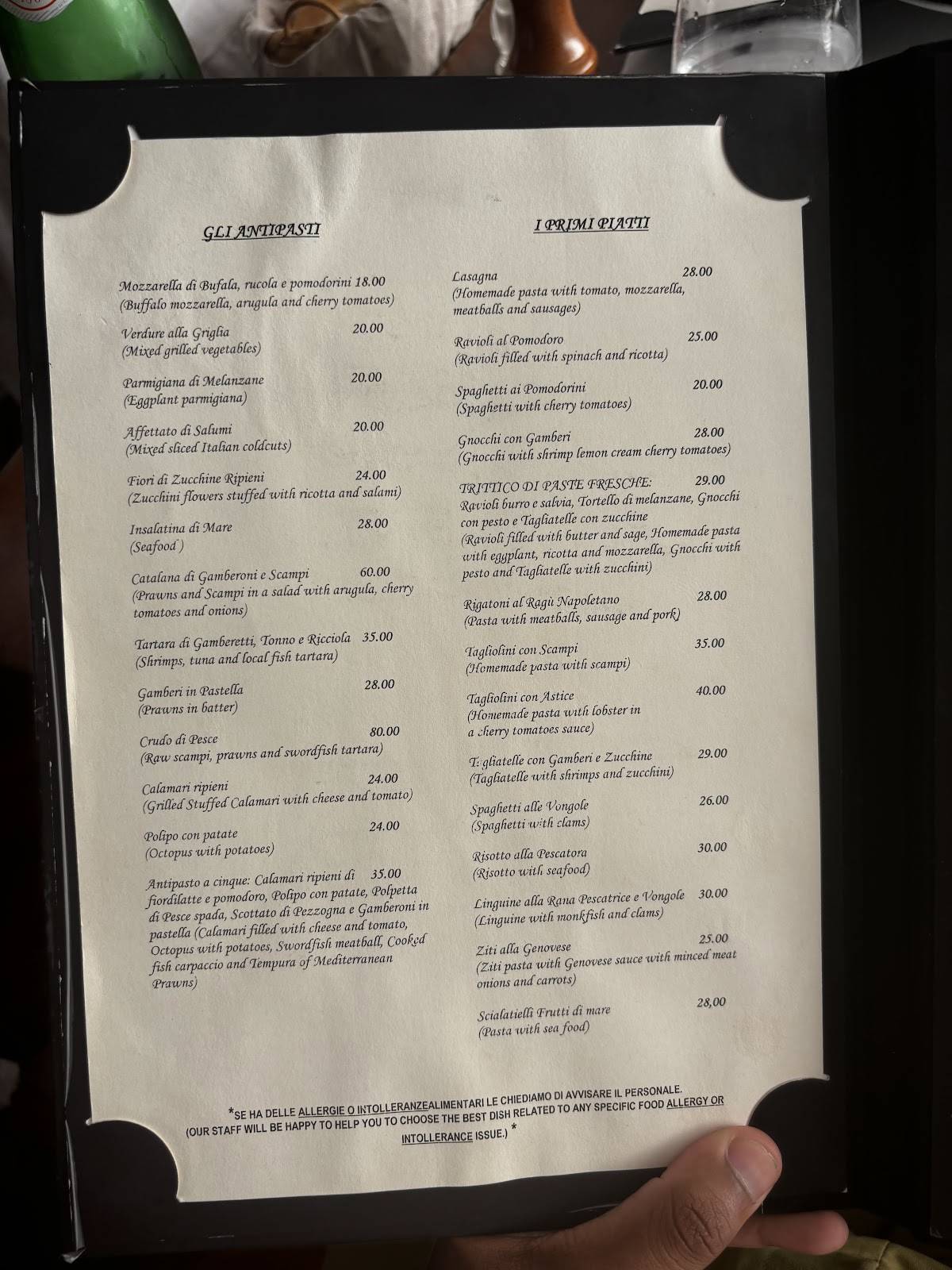 Menu di Ristorante Max Positano 