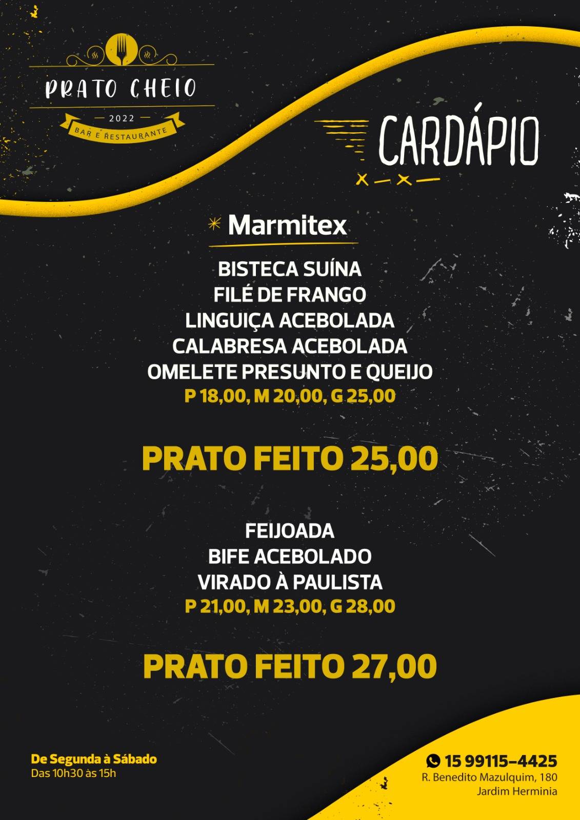 Prato Cheio Restaurante cardápio
