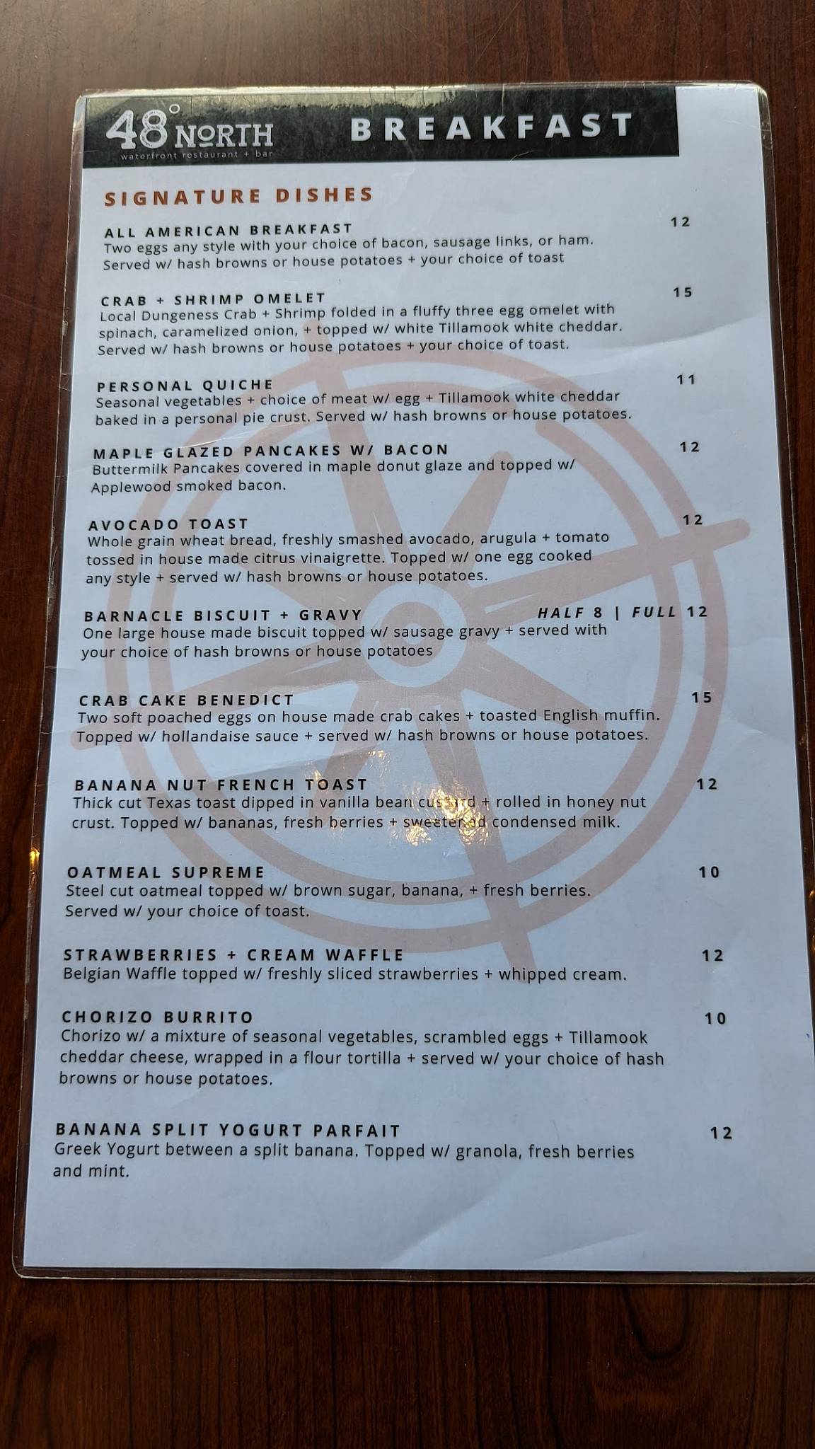 Menu at 48 Degrees North Waterfront Restaurant + Bar, Port Angeles