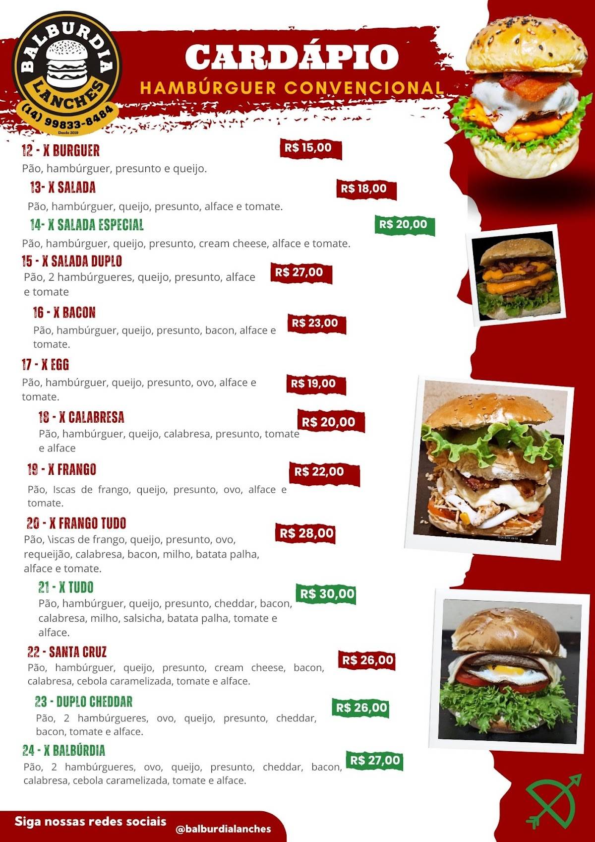 BALBÚRDIA LANCHES E HAMBURGUERES cardápio