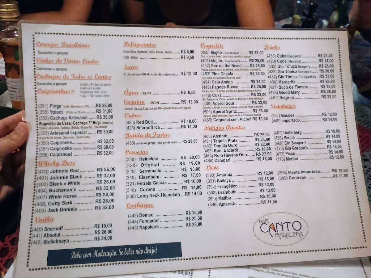 Bar e Restaurante Canto Madalena cardápio