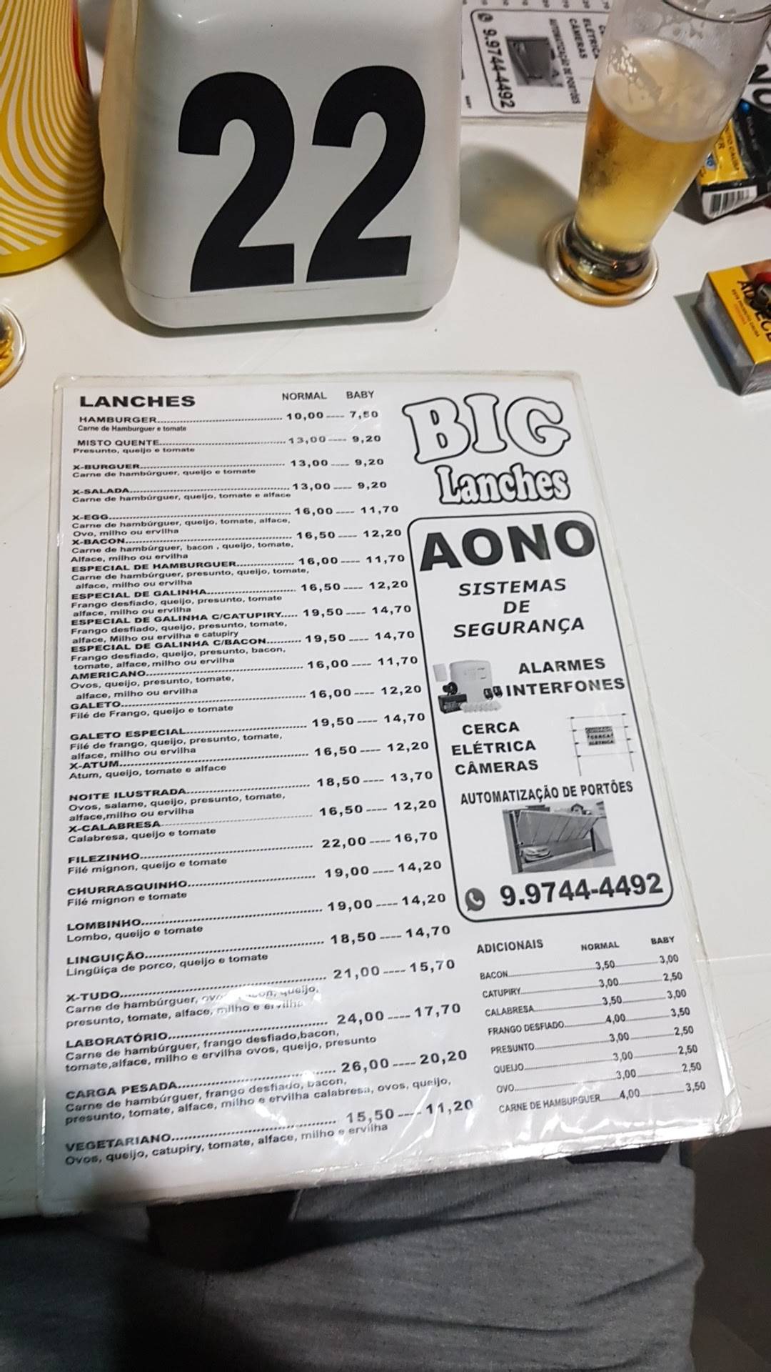 Big Lanches cardápio