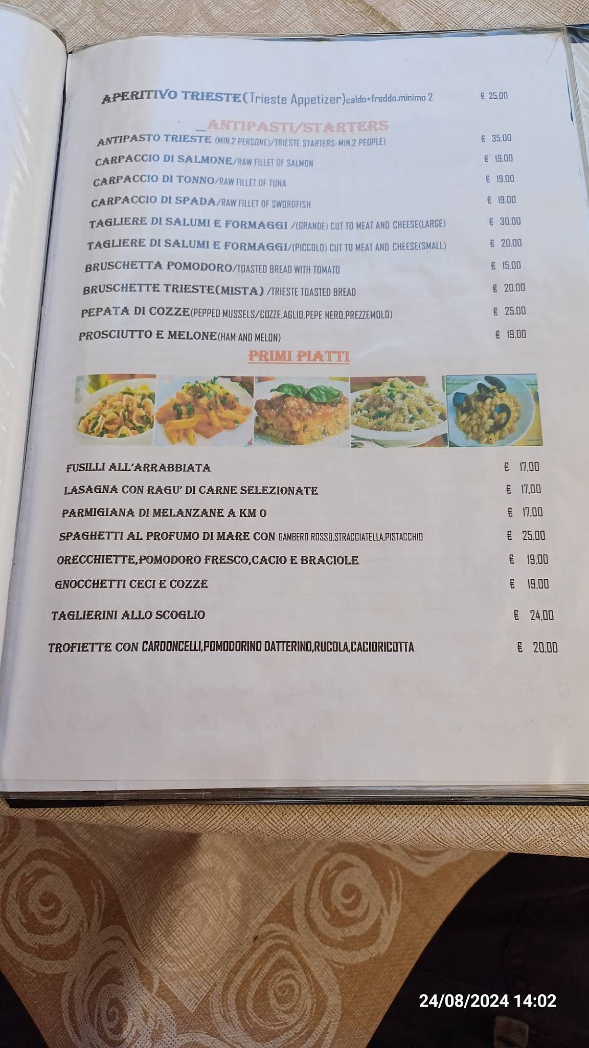 Menu di Caffè Trieste 