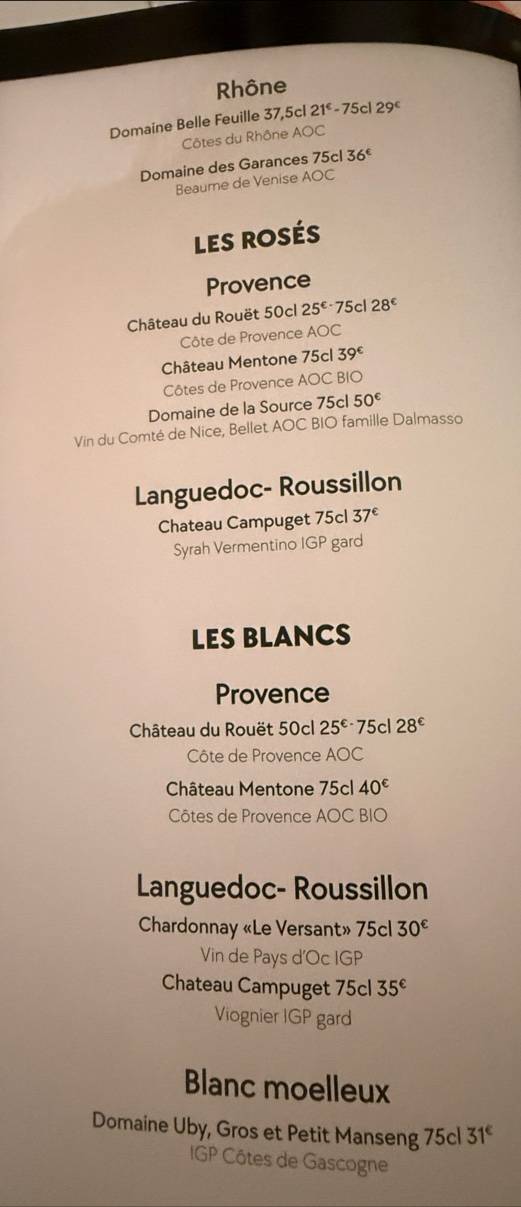 Menu de Chez Acchiardo
